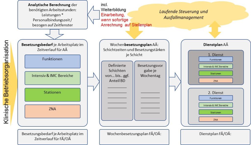 Personalplanung im ärztlichen Dienst einer komplexen Abteilung mit Rotationsplanung, Dienstrhythmen und Rahmendienstplänen